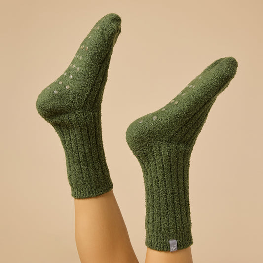 Marshmallow Crew Socks in Olive
