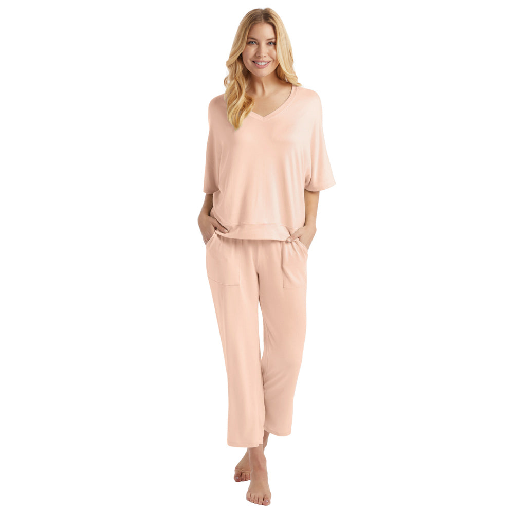 Dream Relaxed V-neck with Capri Lounge Set Apricot