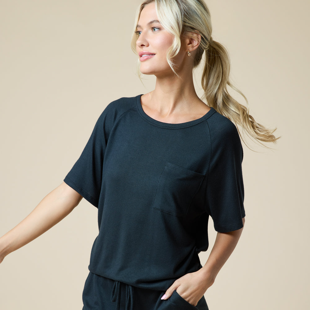 Dream Slouchy Tee Top with Shorts Lounge Set Black