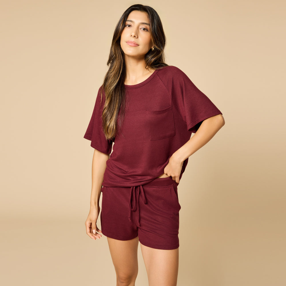 Dream Slouchy Tee Top with Shorts Lounge Set Cherry Cola