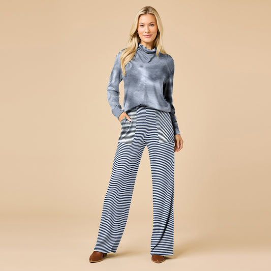 Dream Jersey Cowl Neck Lounge Set in Midnight Stripe