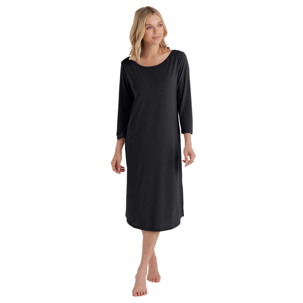 Charlie - 42" 3/4 Sleeve Boatneck Nightgown Black