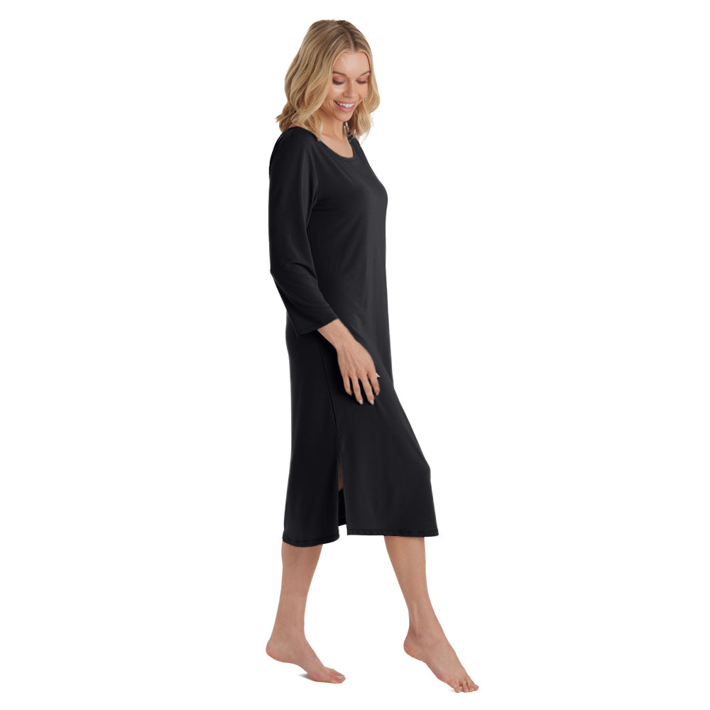 Charlie - 42" 3/4 Sleeve Boatneck Nightgown Black