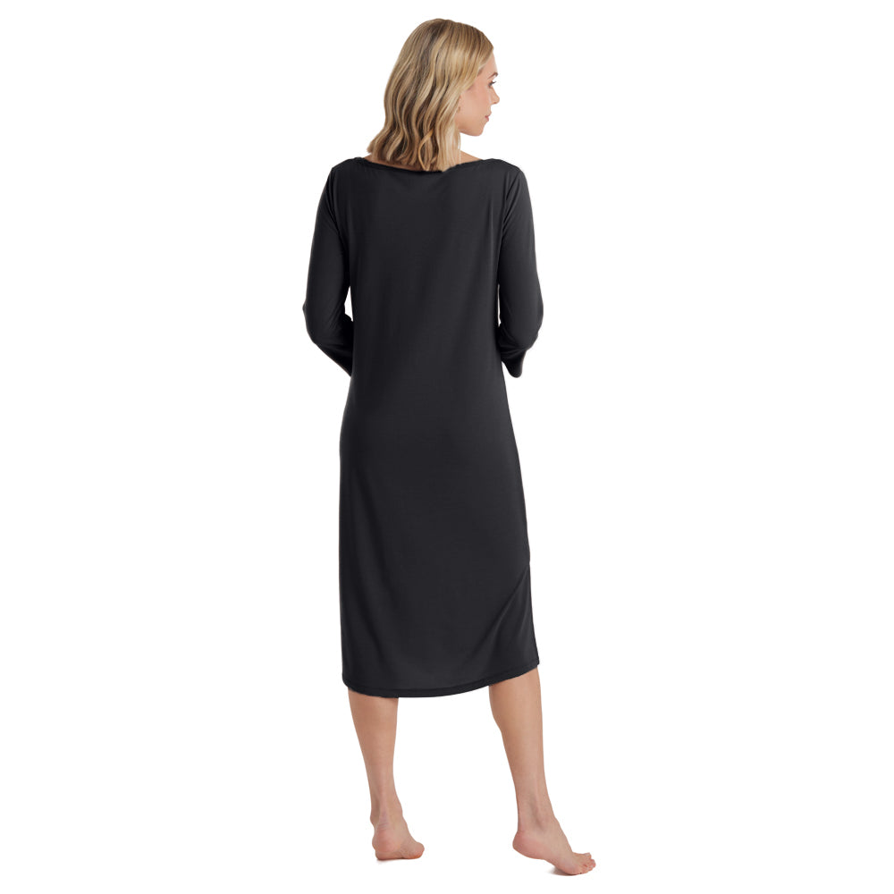 Charlie - 42" 3/4 Sleeve Boatneck Nightgown Black