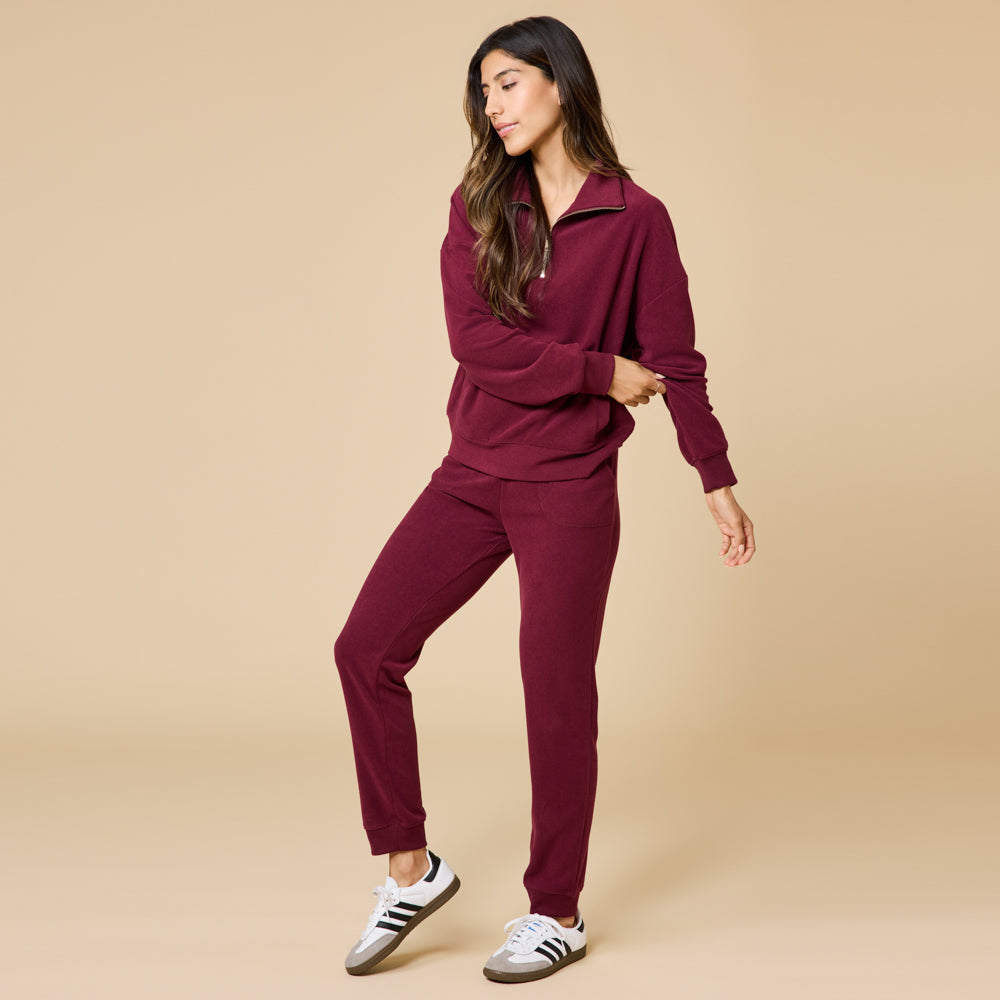 Vintage Velvet 1/4 Zip with Jogger Cherry Cola