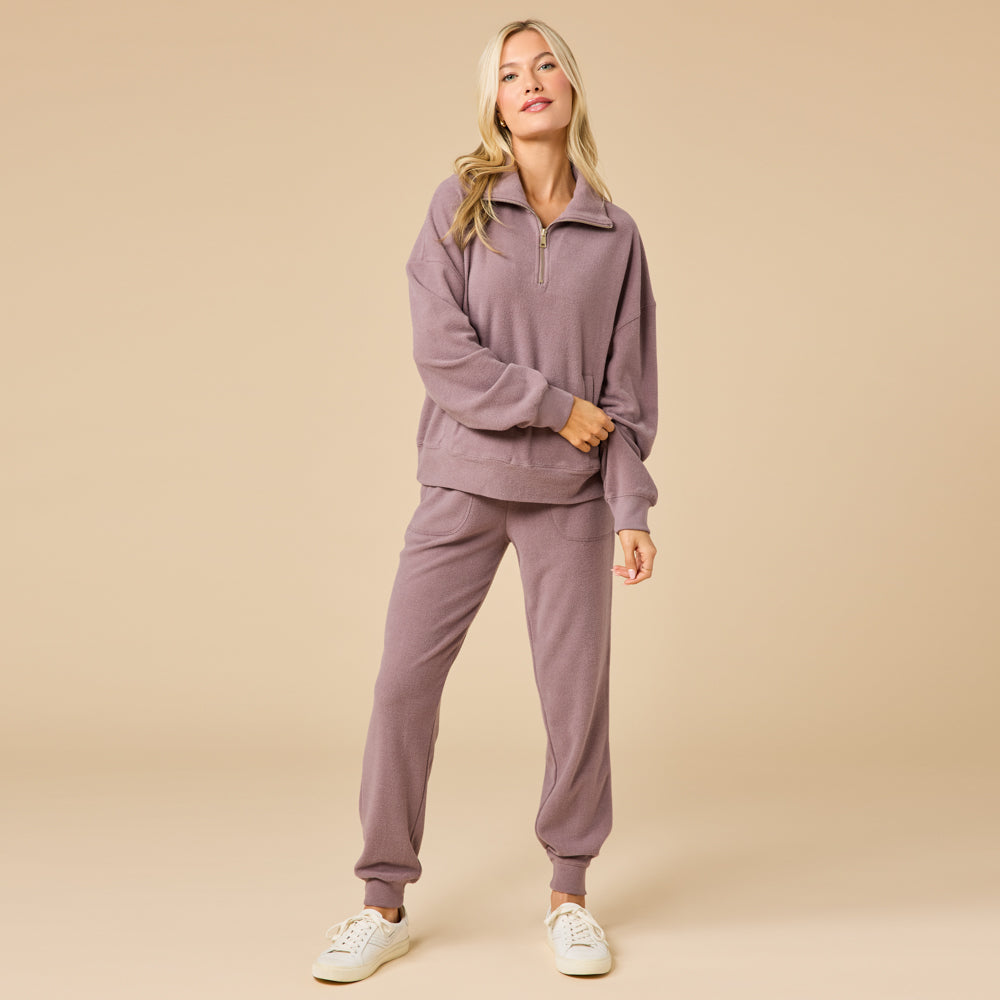Vintage Velvet 1/4 Zip with Jogger Driftwood
