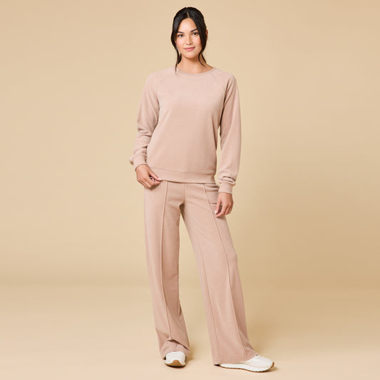 Vintage Velvet Raglan Crew Neck with Pintuck Pant in Coco