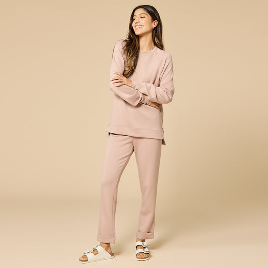DreamTech Crew Tunic with Side Zip & Ankle Cuff Pant in Coco