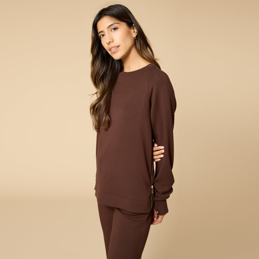 DreamTech Crew Tunic with Side Zip & Ankle Cuff Pant Espresso
