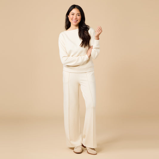 DreamTech Boat Neck with Pintuck Pant Set in Almond