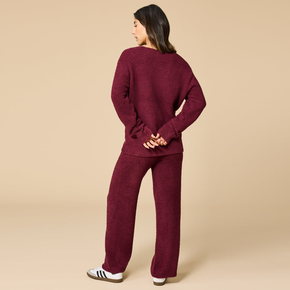 Solid Marshmallow V-Neck Lounge Set Cherry Cola
