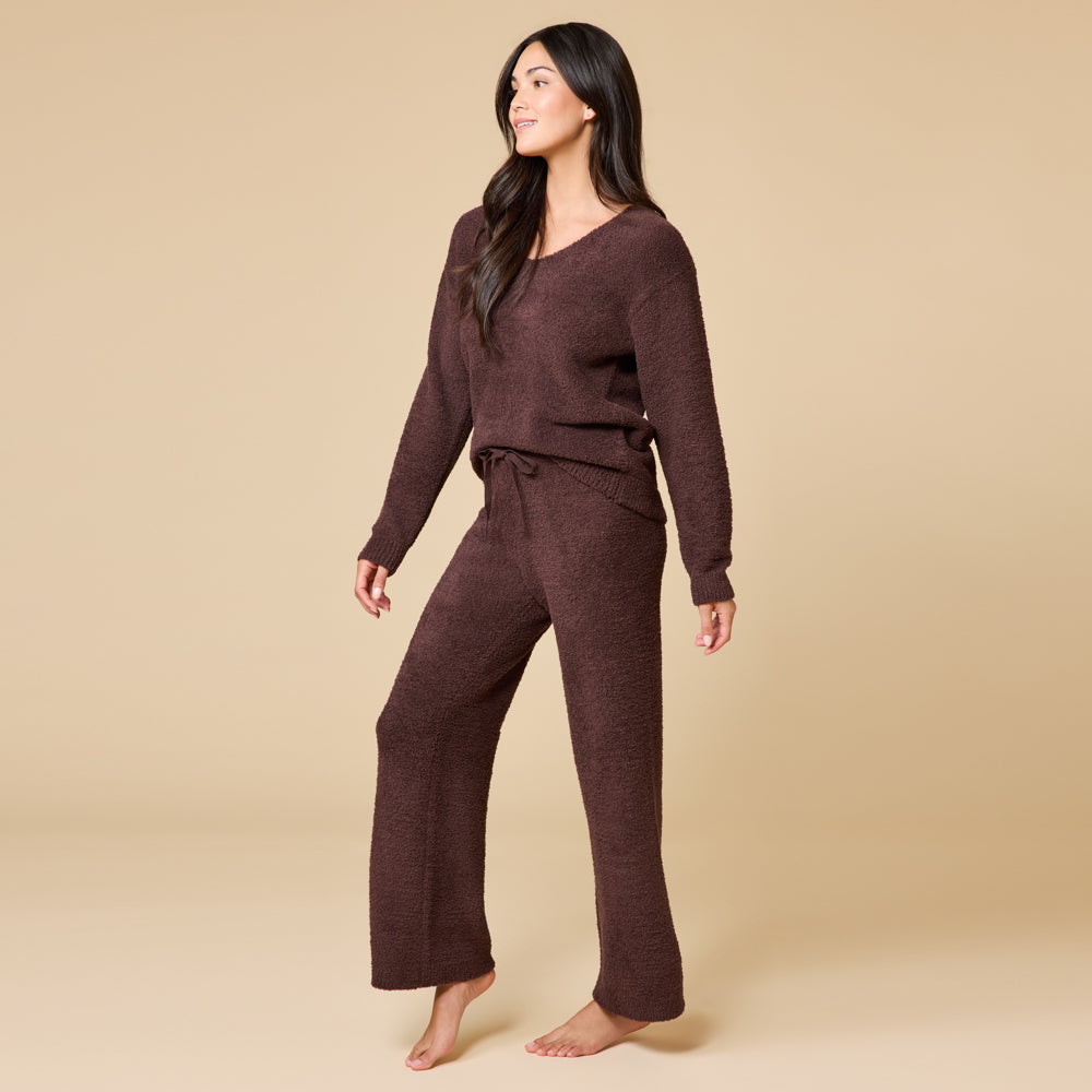 Solid Marshmallow V-Neck Lounge Set Espresso