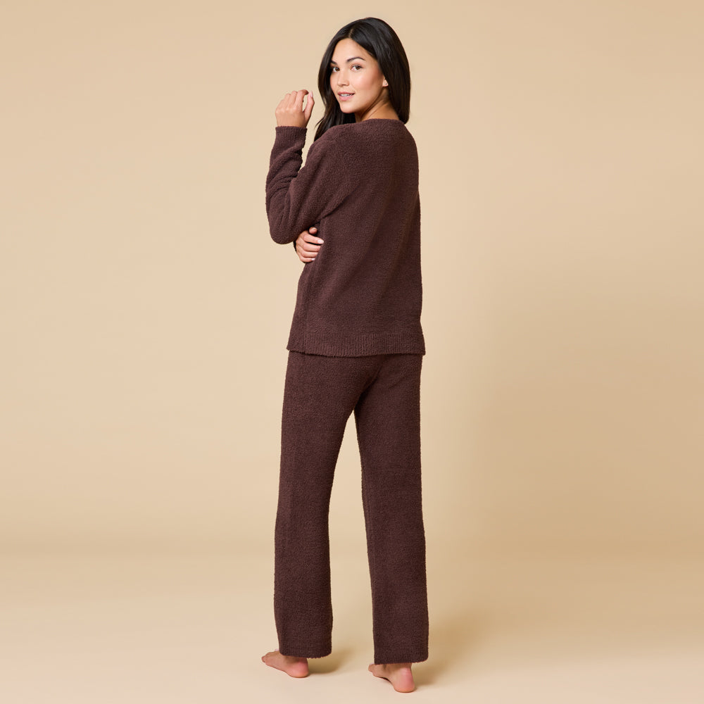 Solid Marshmallow V-Neck Lounge Set Espresso