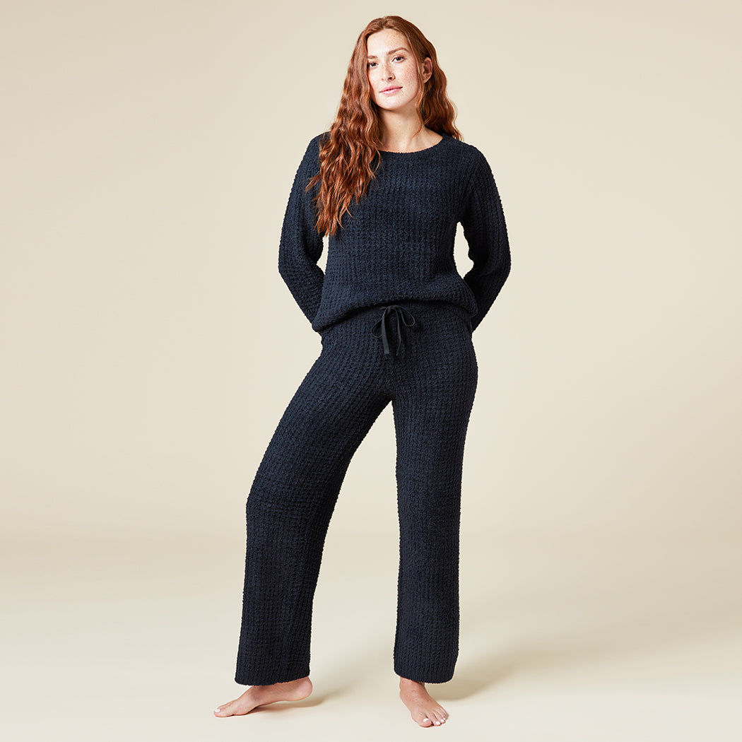 Waffle Marshmallow Boatneck Lounge Set Black