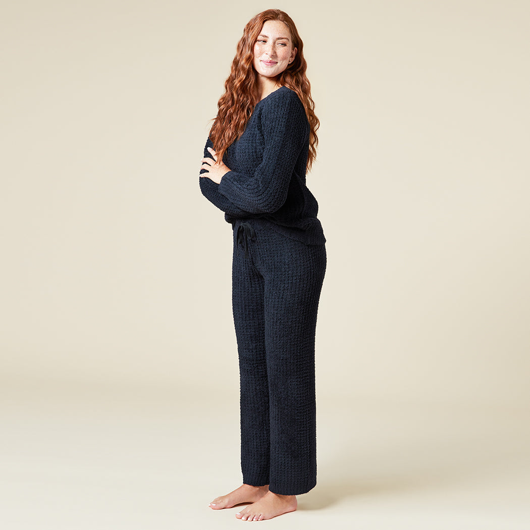 Waffle Marshmallow Boatneck Lounge Set Black