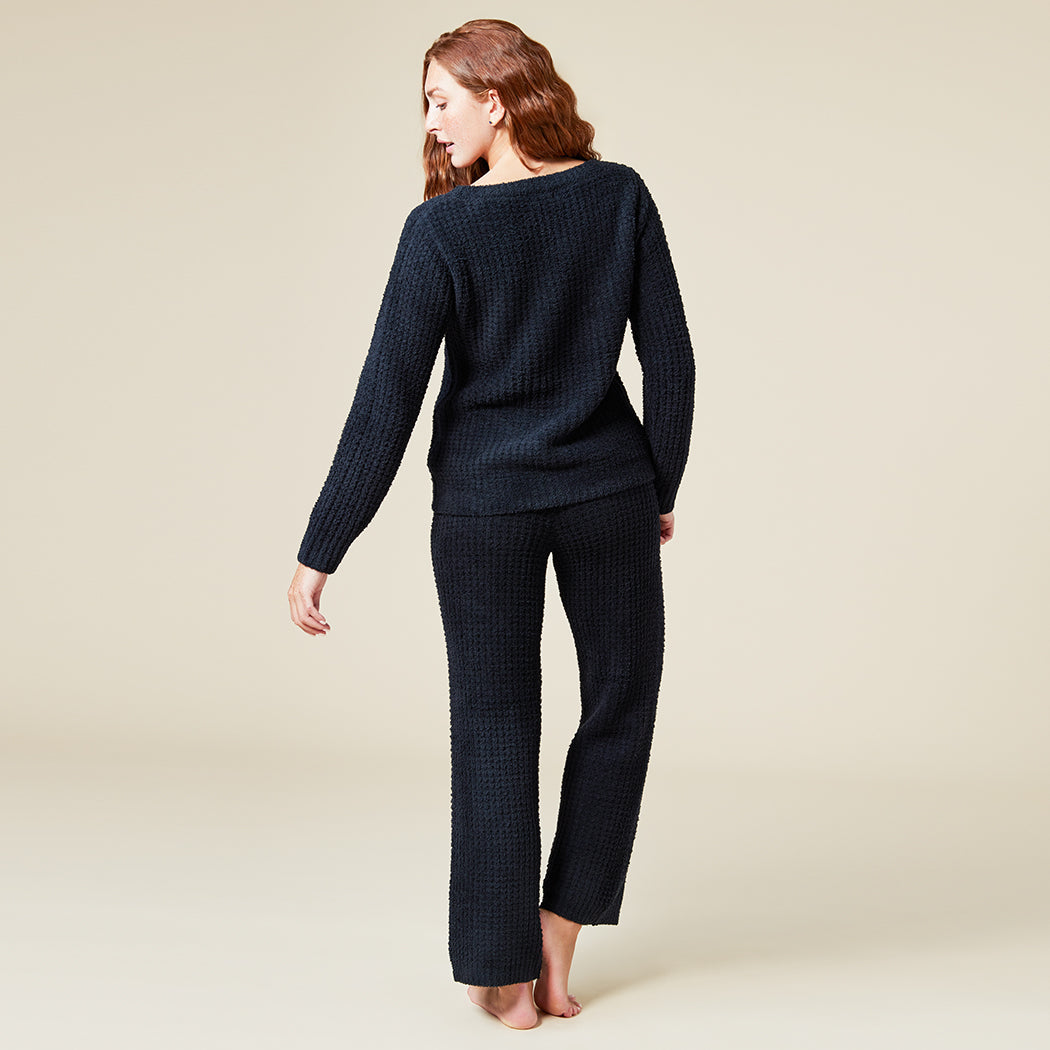 Waffle Marshmallow Boatneck Lounge Set Black