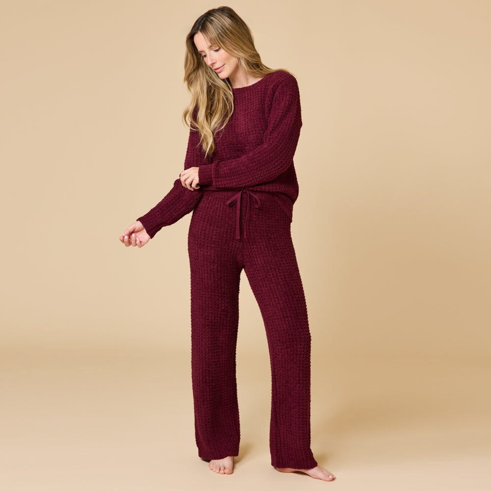 Waffle Marshmallow Boatneck Lounge Set Cherry Cola