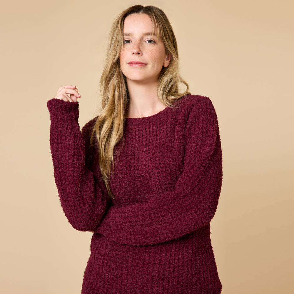 Waffle Marshmallow Boatneck Lounge Set Cherry Cola