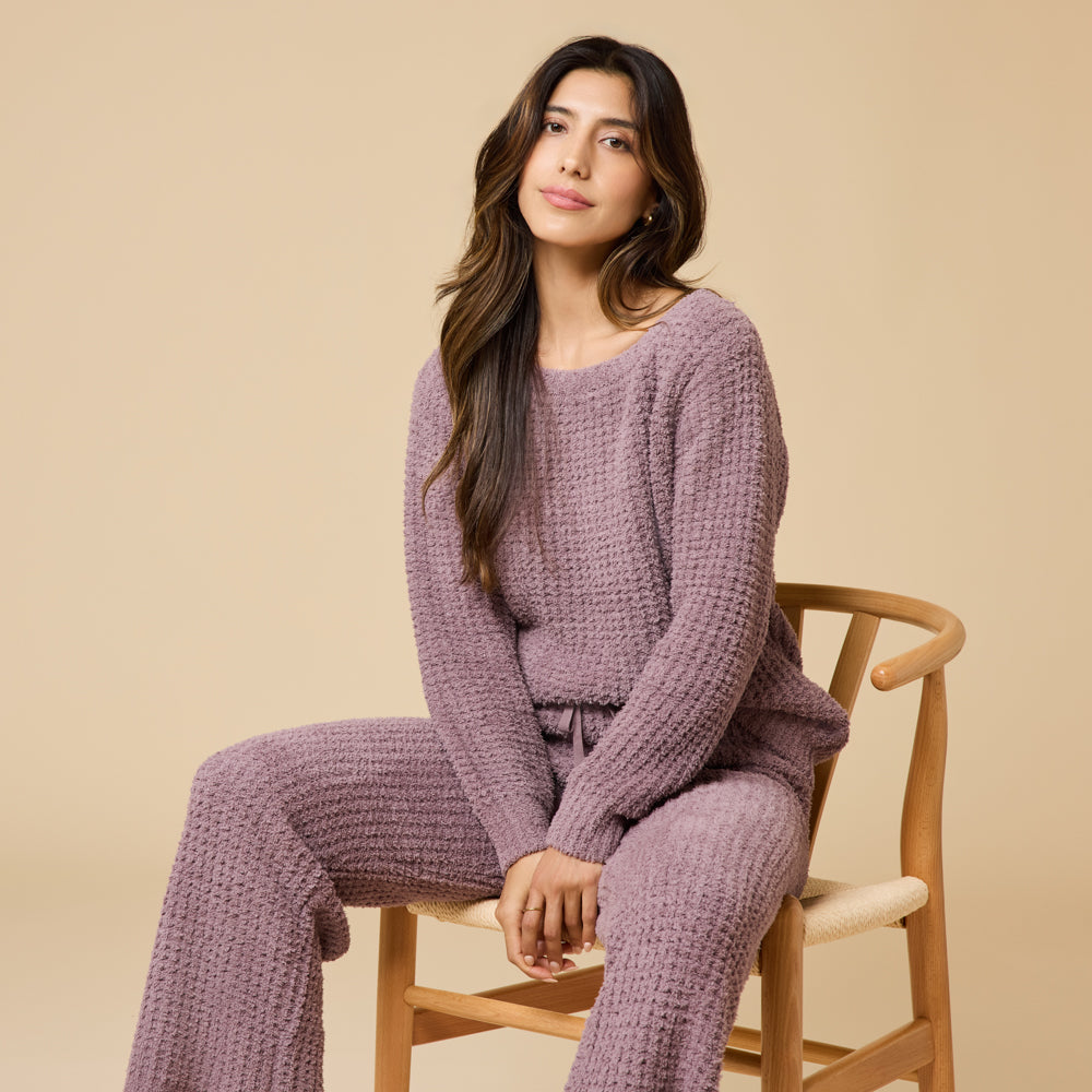 Waffle Marshmallow Boatneck Lounge Set Driftwood