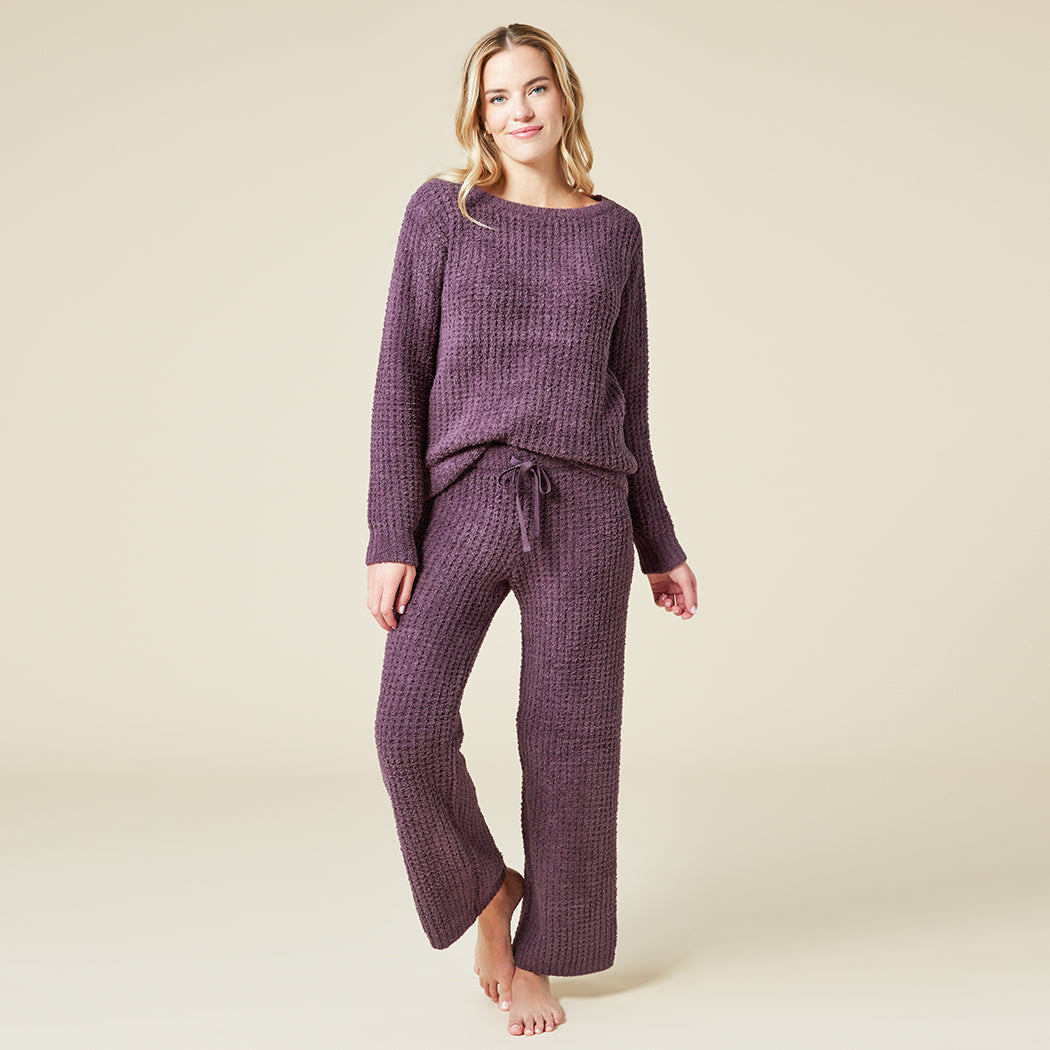 Waffle Marshmallow Boatneck Lounge Set Fig