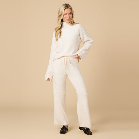 Marshmallow Rib Mock Neck with Long Pant in Almond