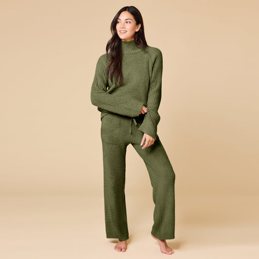 Marshmallow Rib Mock Neck with Long Pant in Olive