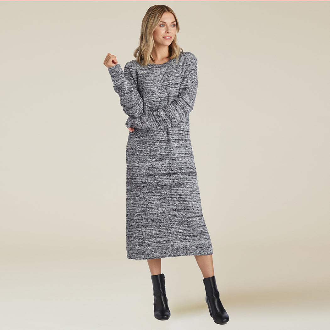 Marshmallow Crew Neck Lounger with Pockets Heather Black