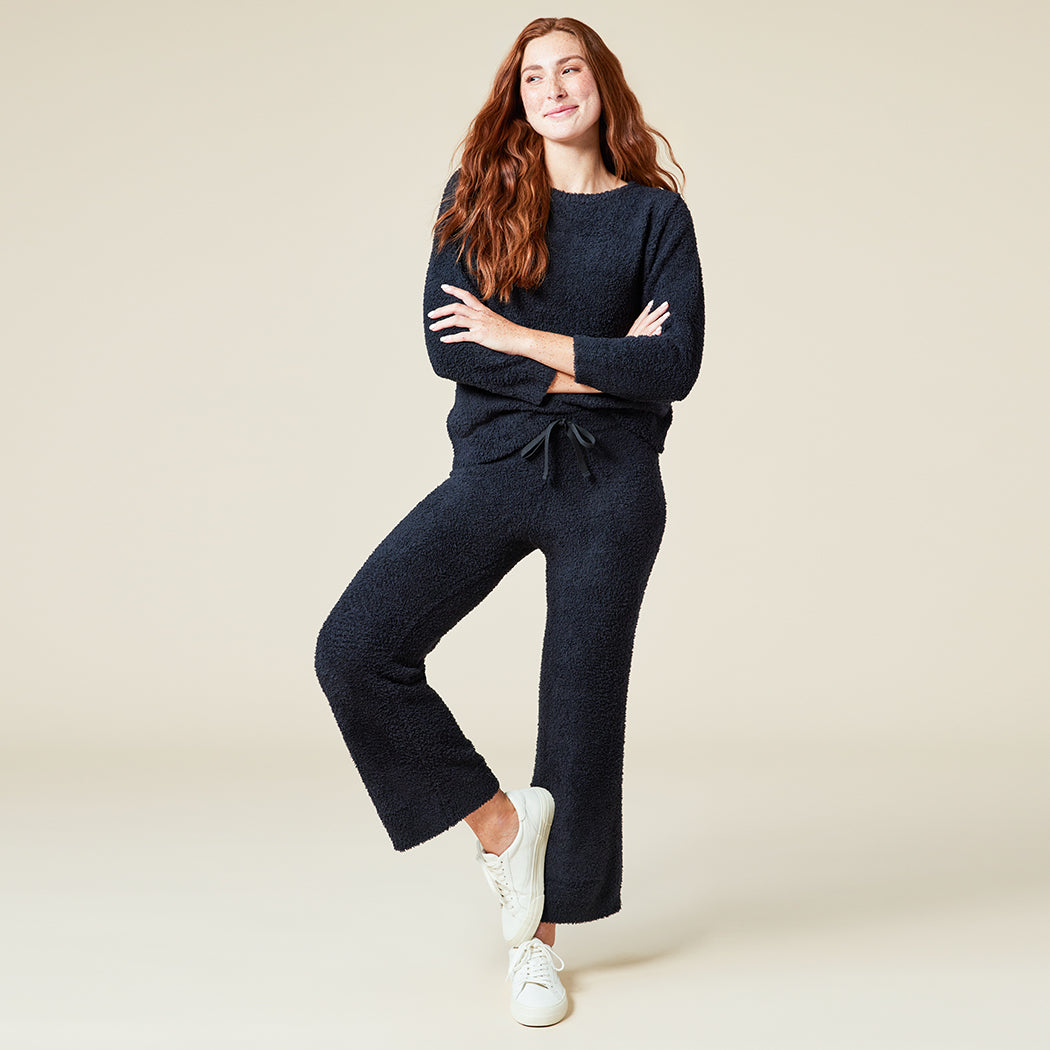 Softies Solid Marshmallow Reverse Seam Crew Neck Lounge Set with Bracelet Sleeve Almond XL