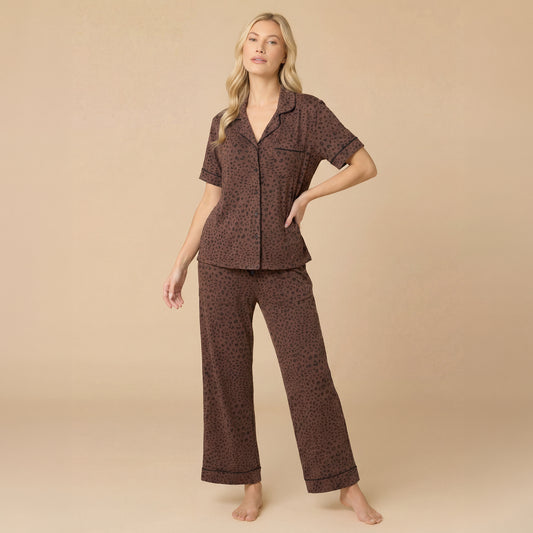 Aria Slim Notch Collar Capri PJ Set in Wild Espresso