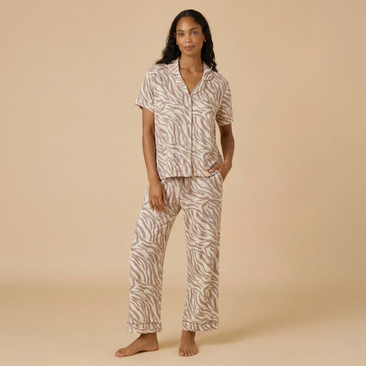 Aria Slim Notch Collar Capri PJ Set in Zebra Almond