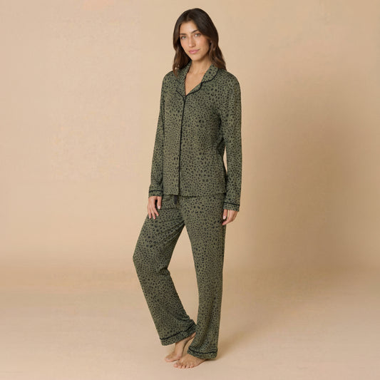 Aria - Slim Notch Collar PJ Set in Wild Olive