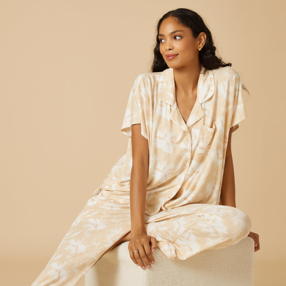 Caftan Top Cropped Pant Set in Warm Sand Floral