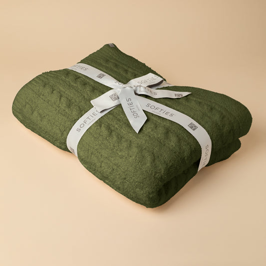 Cable Knit Marshmallow Blanket in Olive