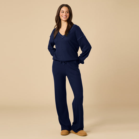 AirThermal Knit V-Neck with Raw Hem and Long Pant in Midnight