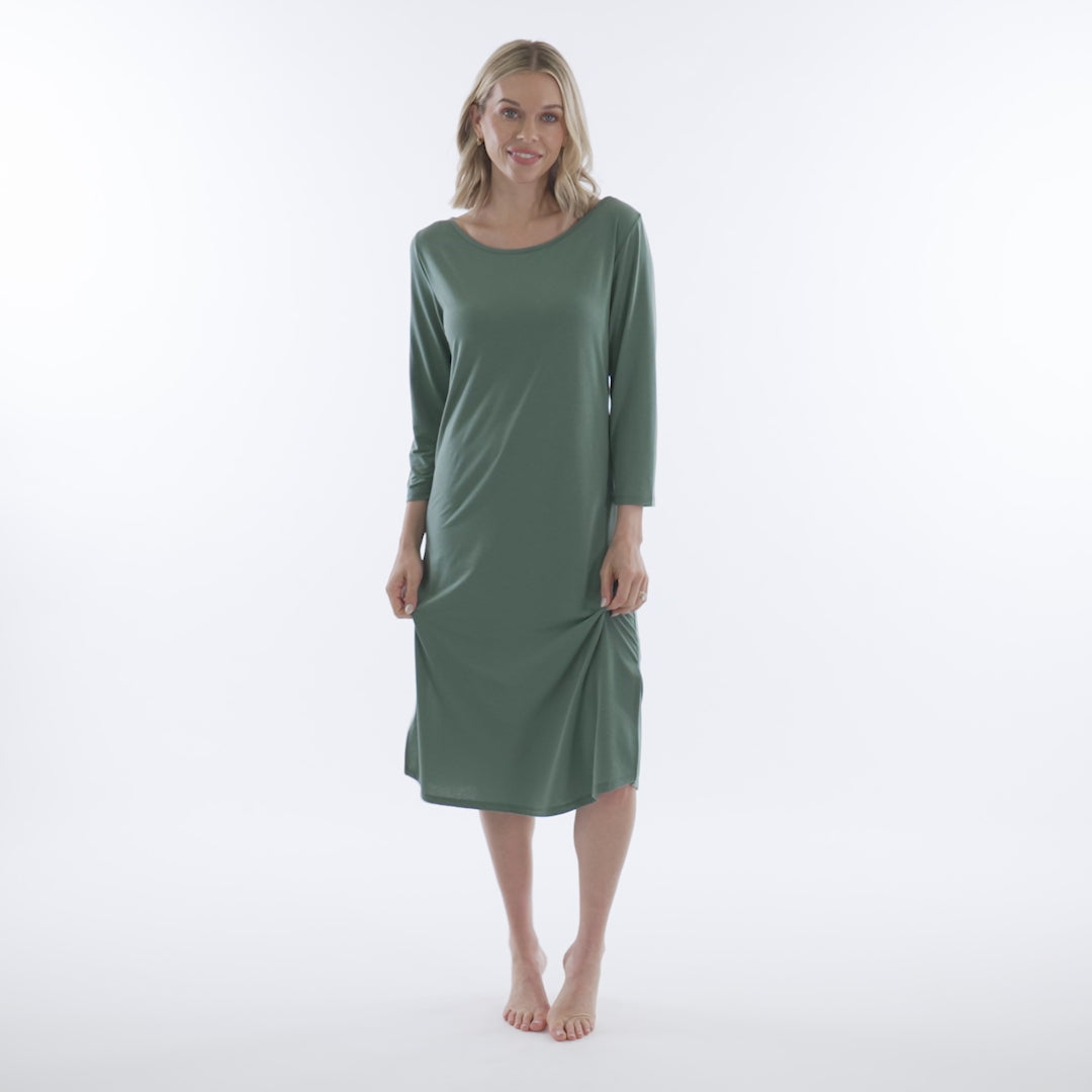 Charlie - 42" 3/4 Sleeve Boatneck Nightgown Dusty Green