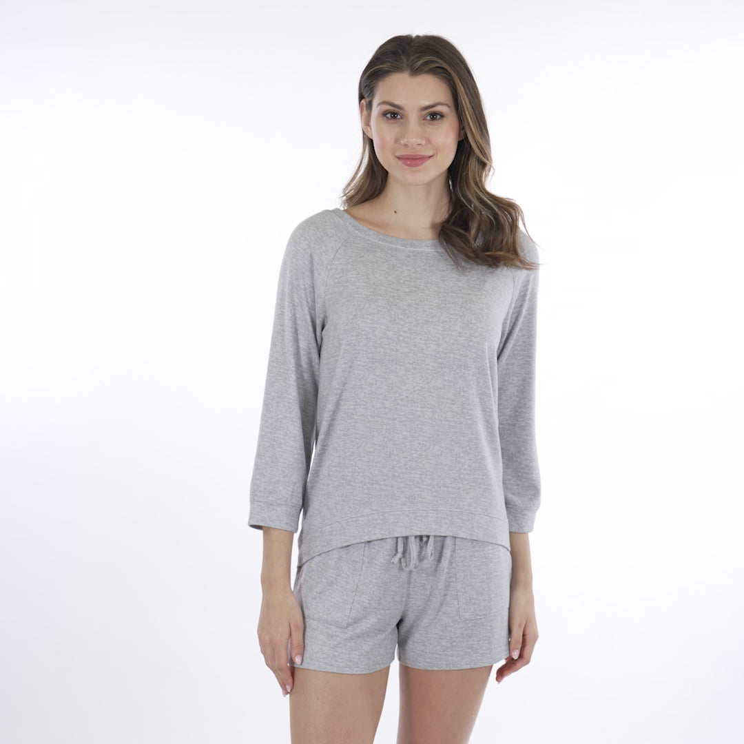 Dream 3/4 Sleeve Boat Neck Top and Short Set Heather Grey
