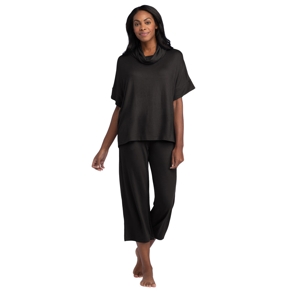 Dream Jersey Cowl Neck Lounge Set Black