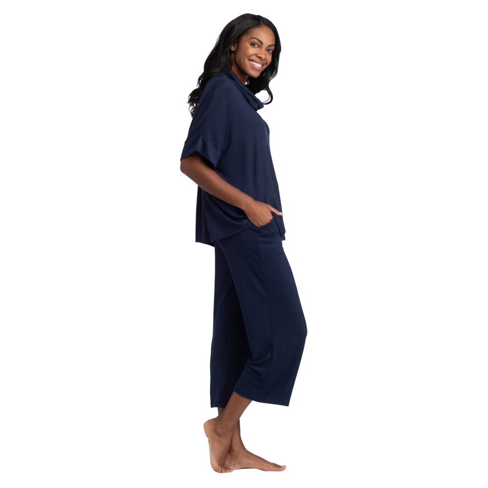 Dream Jersey Cowl Neck Lounge Set Navy