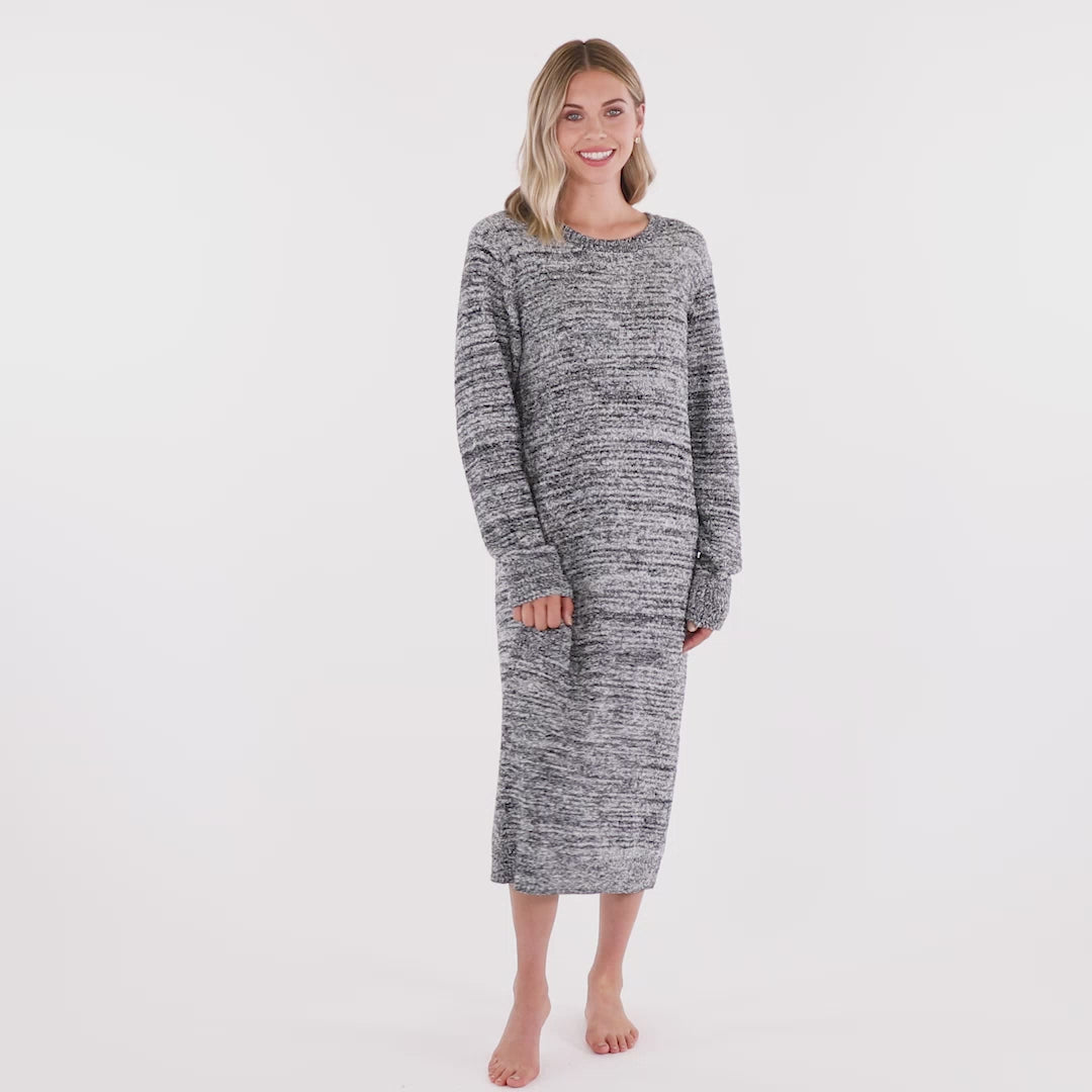 Marshmallow Crew Neck Lounger with Pockets Heather Black