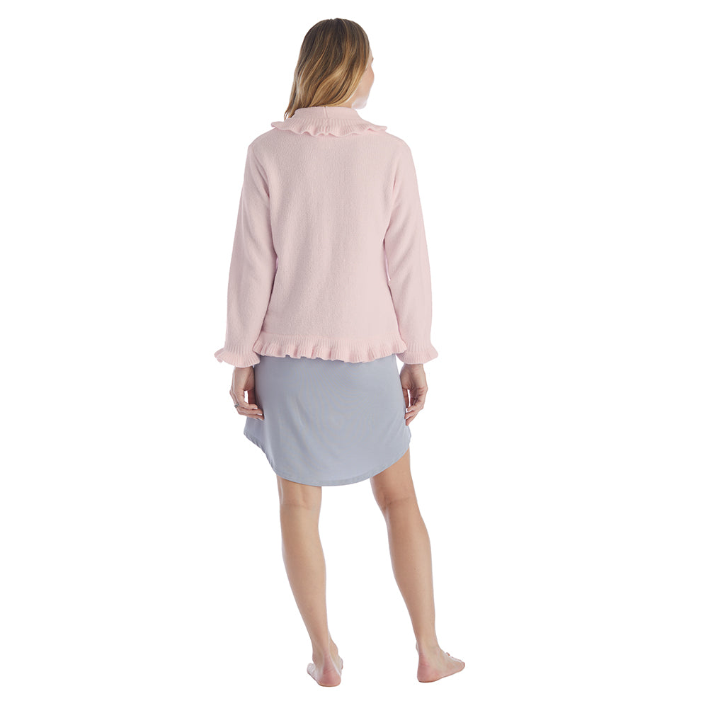 Ruffle Chenille Bed Jacket Light Pink