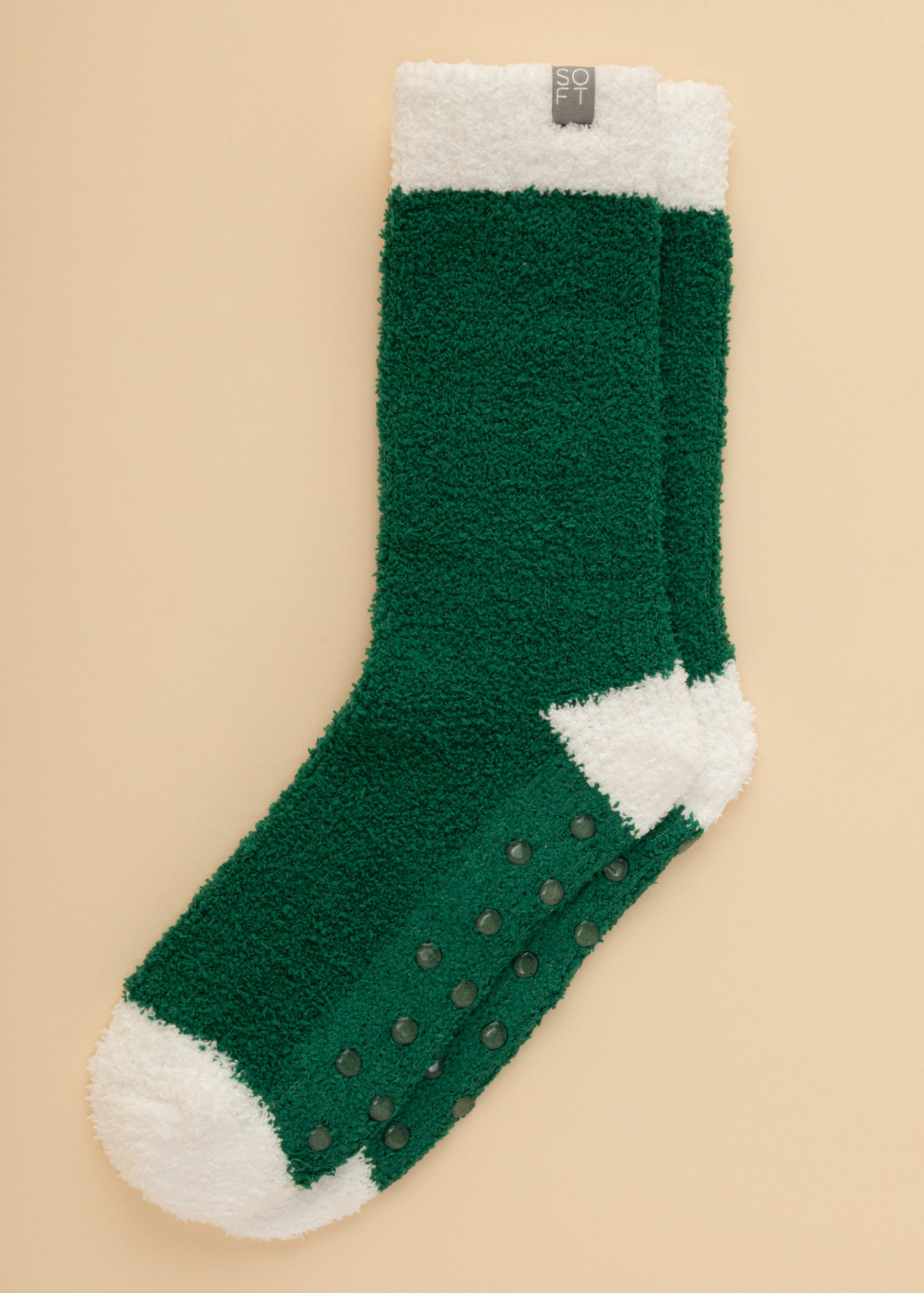 Holiday Marshmallow Crew Socks in Green / White Heel