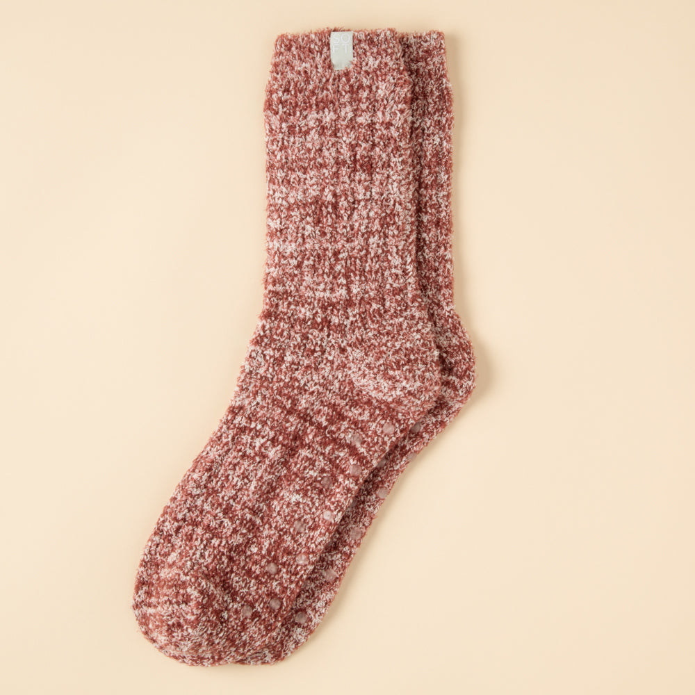 Marshmallow Crew Socks Light Heather Cherry Cola