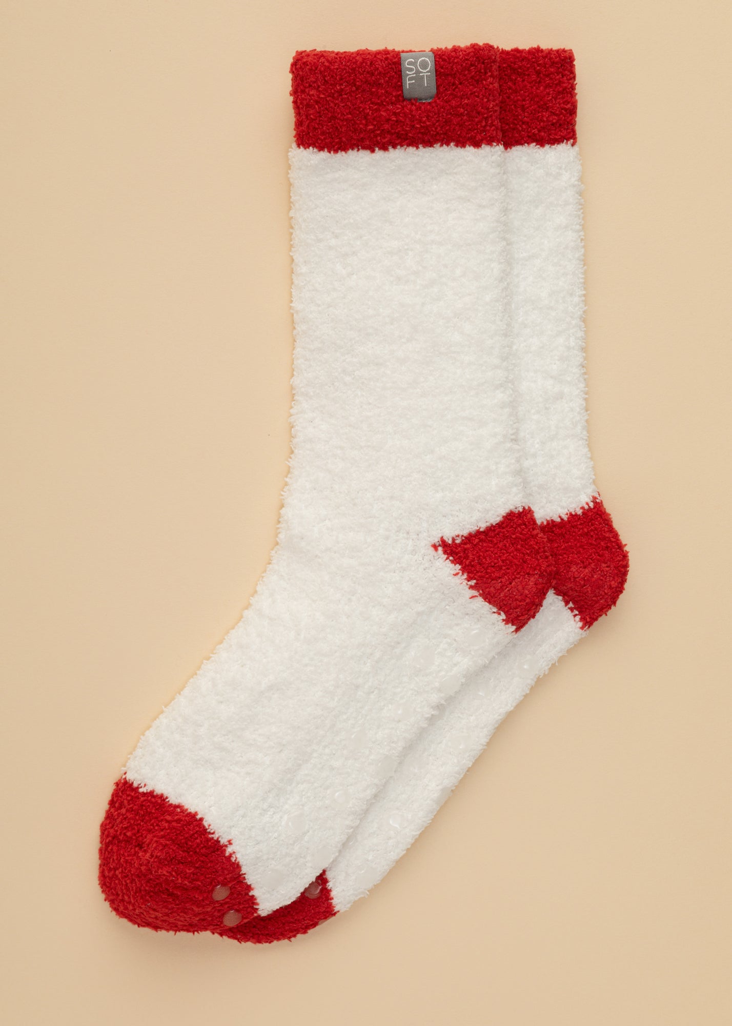 Holiday Marshmallow Crew Socks in White / Red Heel