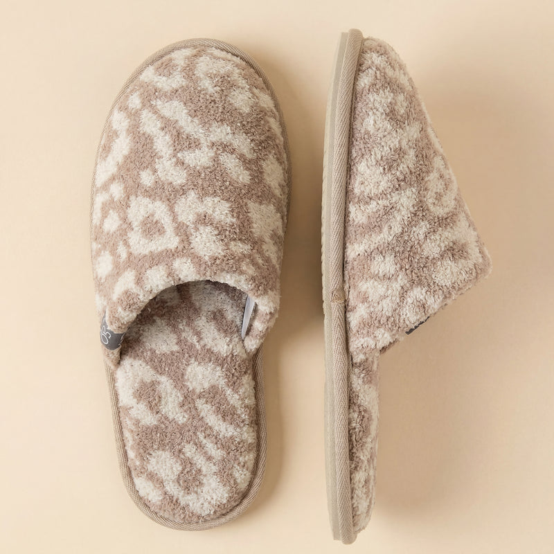 Marshmallow Leopard Slippers in Wild Almond