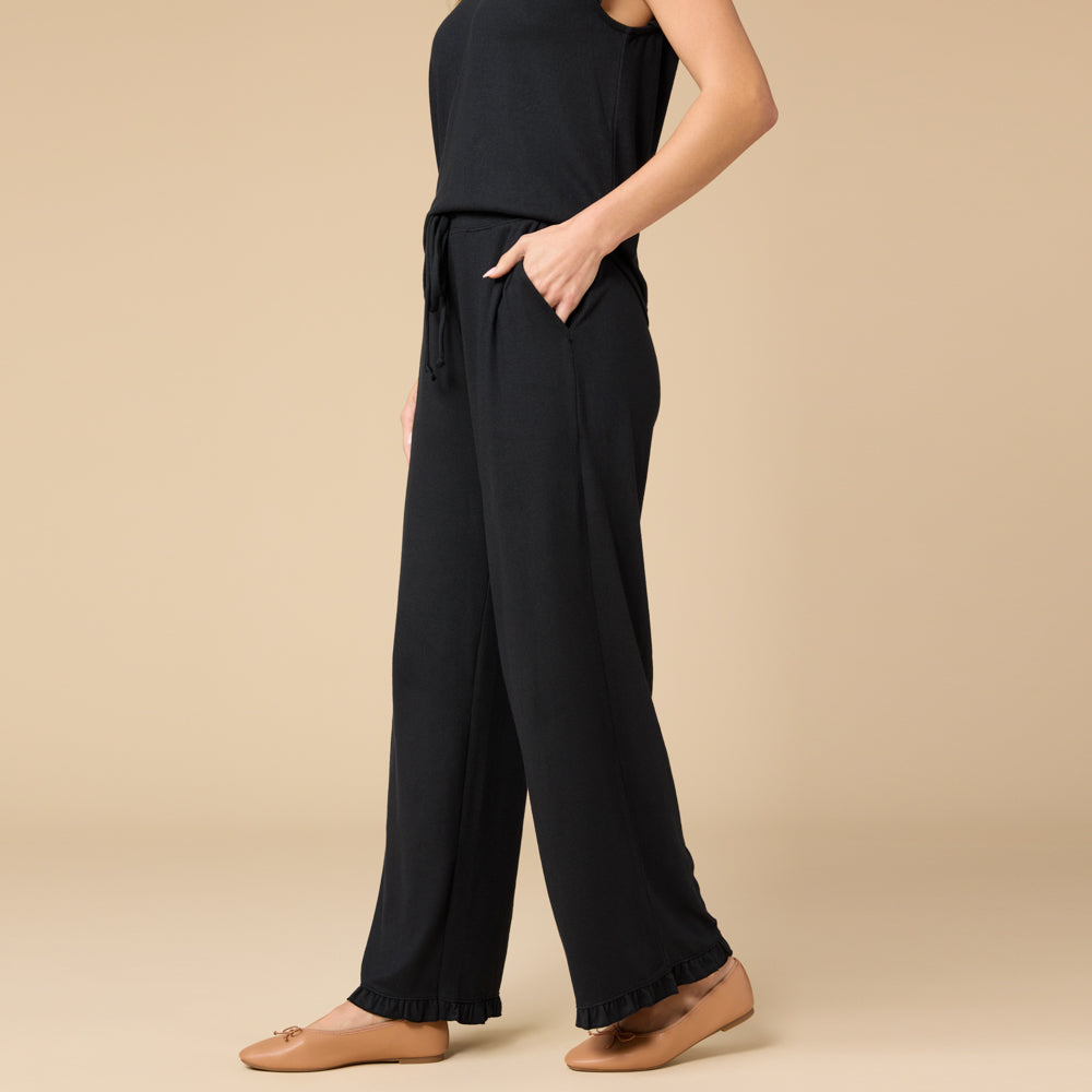 Dream Ruffle V-neck with Cropped Pant Dream Ruffle V-neck with Cropped Pant in Black