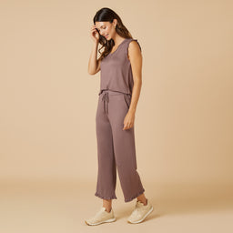 Dream Ruffle V-neck with Cropped Pant Dream Ruffle V-neck with Cropped Pant in Driftwood