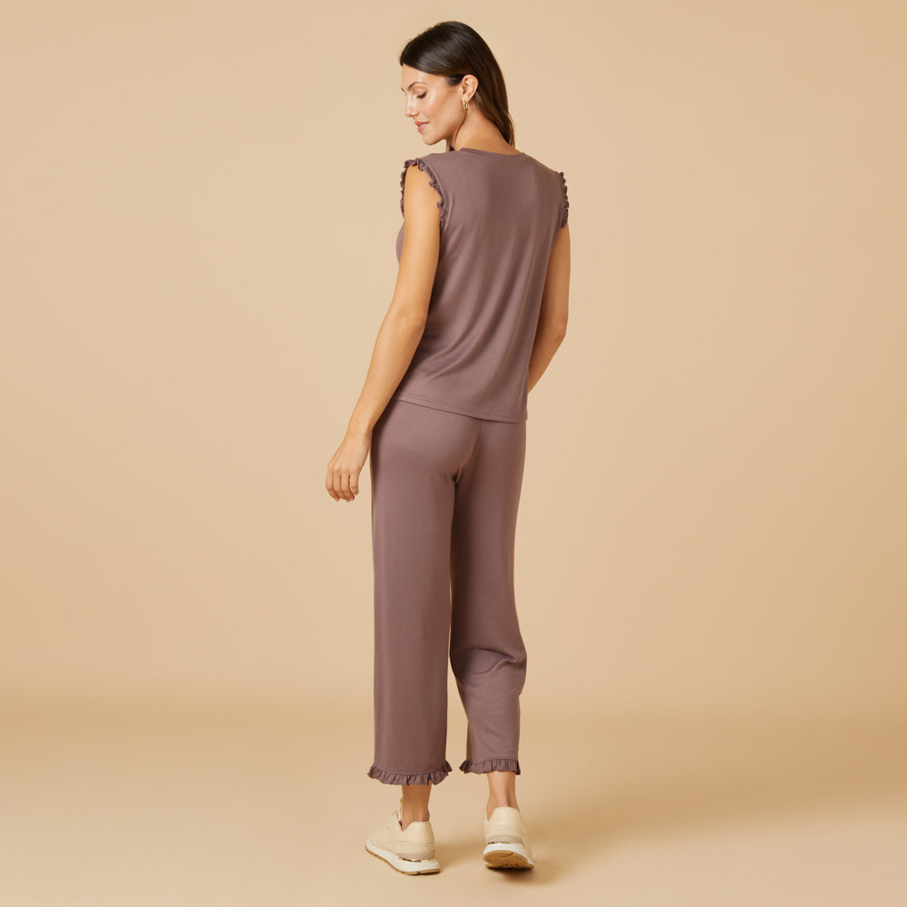Dream Ruffle V-neck with Cropped Pant in Driftwood