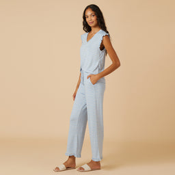 Dream Ruffle V-neck with Cropped Pant Dream Ruffle V-neck with Cropped Pant in Sky Blue Stripe