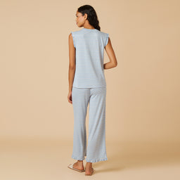 Dream Ruffle V-neck with Cropped Pant Dream Ruffle V-neck with Cropped Pant in Sky Blue Stripe