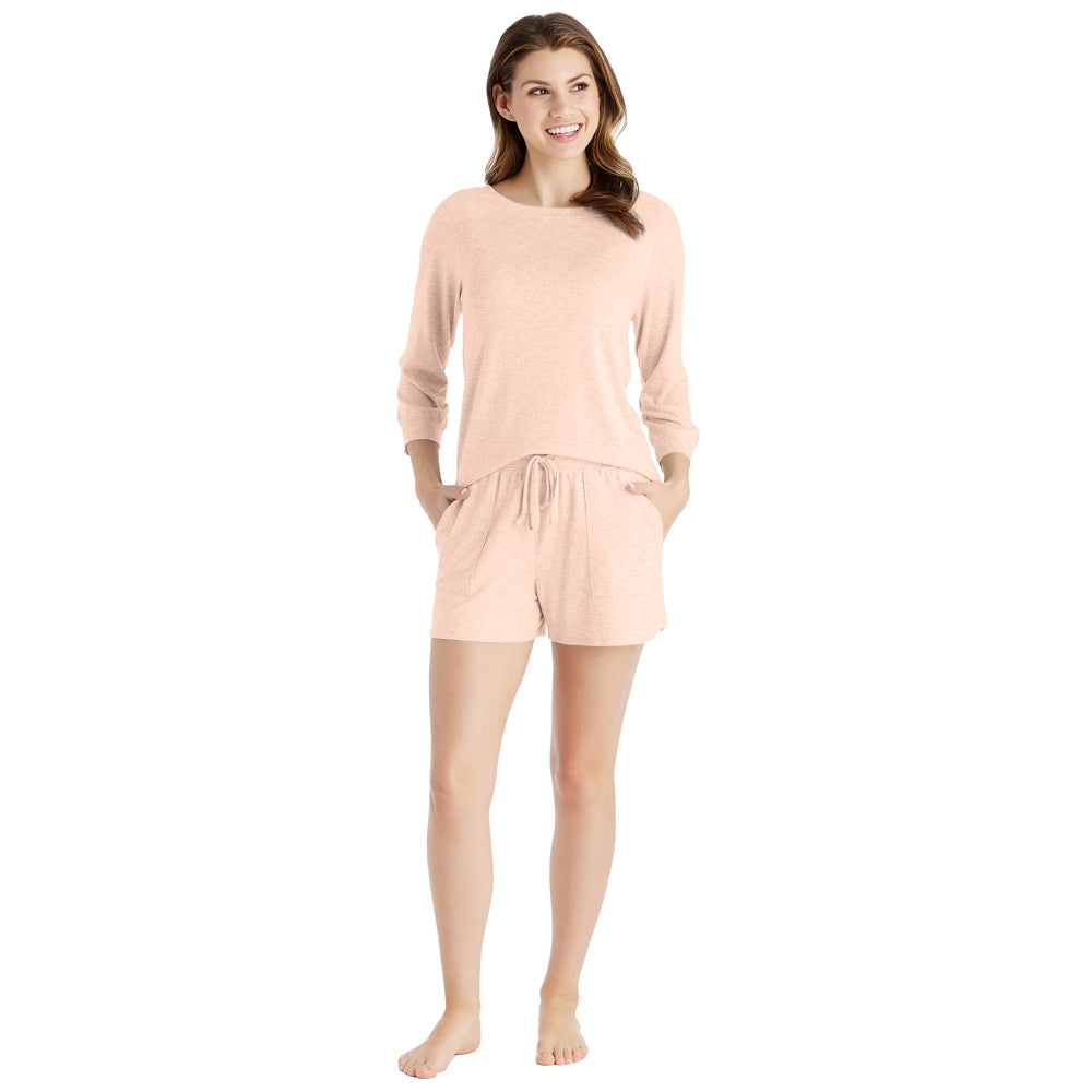 Dream 3/4 Sleeve Boat Neck Top and Short Set Apricot